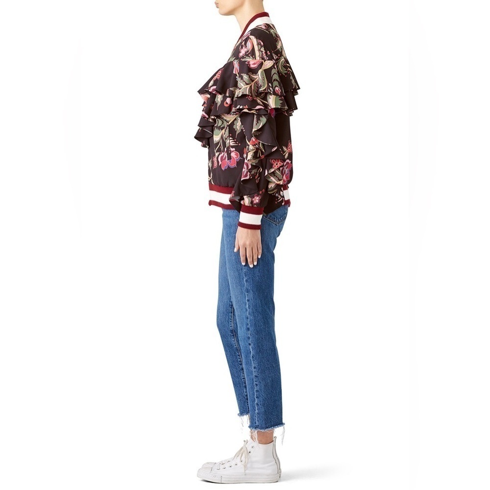 Pat BO Black Fiesta Ruffle Sleeve Bomber Jacket - Picture 3 of 5